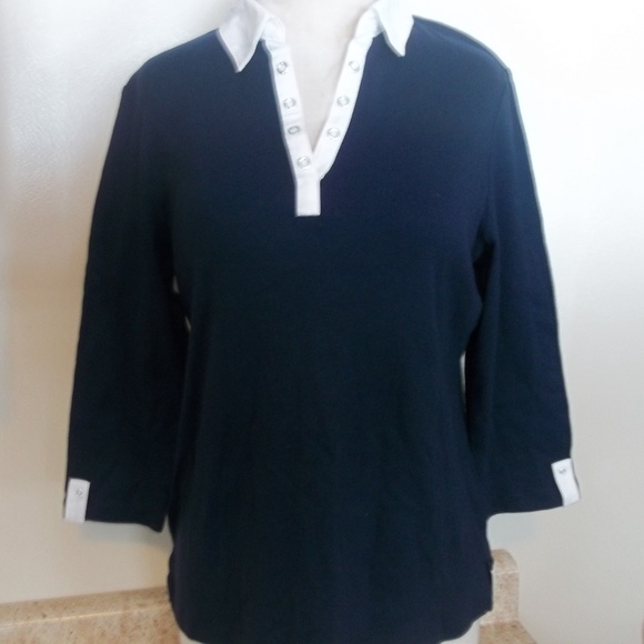 NWT KAREN SCOTT PETITE SZL INTREPID BLUE ELBOW TOP - Picture 4 of 4